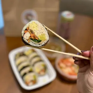 Tuna Mayo Kimbap w/ green onion soup ($12.99) + Housemade Kimchi ($3.99) - ghost kitchen, takeout + delivery only