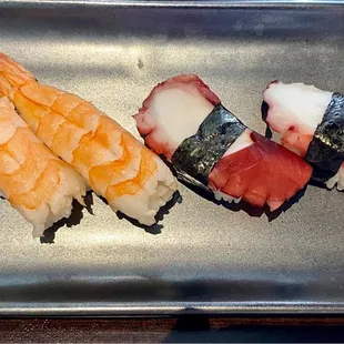 Shrimp sushi and 14. Octopus sushi