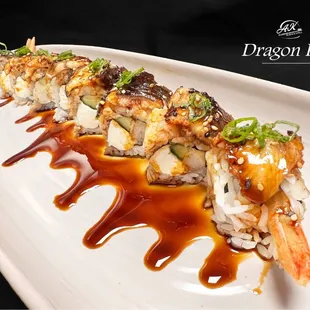 Cucumber, cream cheese, shrimp tempura, topped with eel and eel sauce.