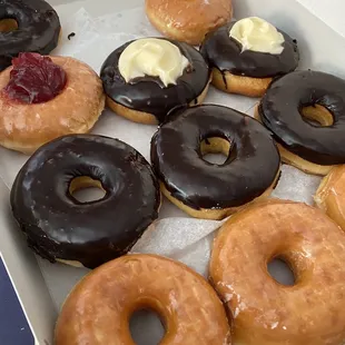 a variety of donuts in a box