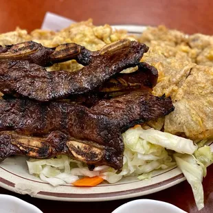 Meat Jun and Kalbi (extra well done! Burnt we said) lol