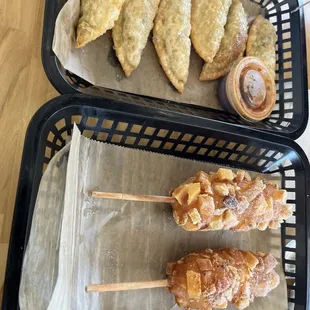 Amazing corn dogs (they have cheese inside) Fried dumplings