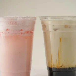 two drinks in plastic cups