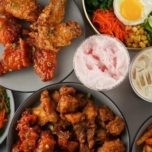 a variety of asian food