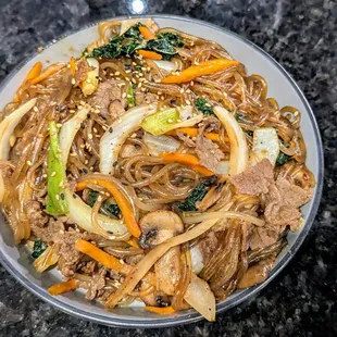 I love japchae - glass noodles with added Bulgogi beef.