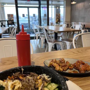Bibimbap with bulgogi in a hot bowl. Yum!