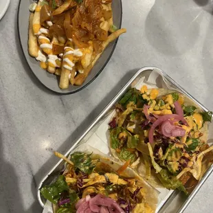 two plates of food on a table