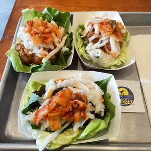 SSAM Taco Deal (Top: Korean Fried Chicken x 2,  Bottom: Korean BBQ Beef Short Rib Kimchi Taco)