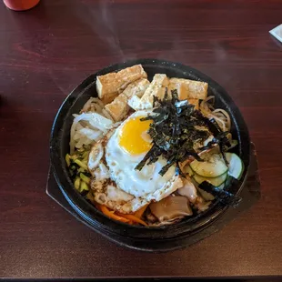 Hot stone bibimbap with tofu