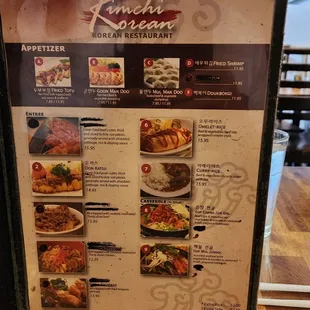 a menu for kimchi korean restaurant
