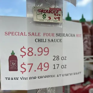 a special sale for sricha hot sauce