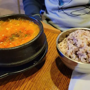 a bowl of rice and a bowl of soup