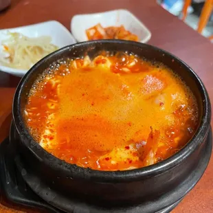 a bowl of kimchi tofu