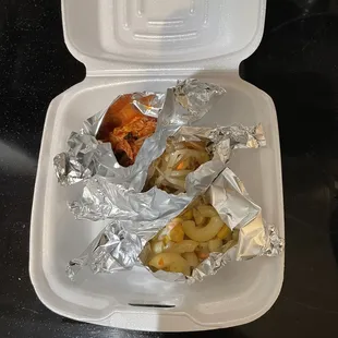 2 bites of banchans that we got with 2 entrees togo
