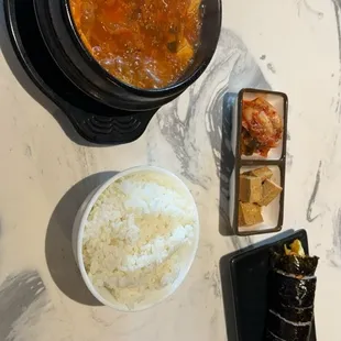 Kimchi Soup and veggie kimbap