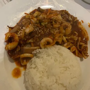 Spicy squid with rice