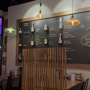 their sake display on the wall