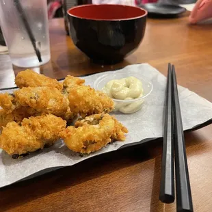 Fried oysters with wasabi mayo, yum