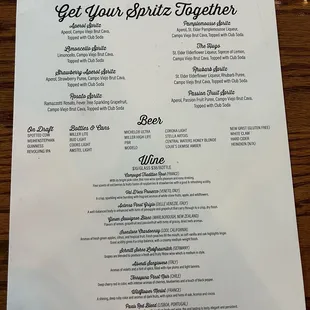 Drink menu
