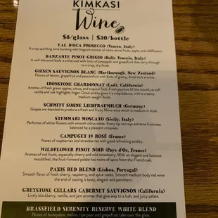 Wine menu