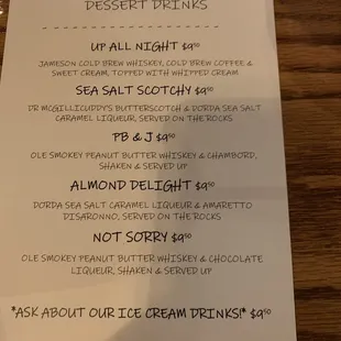Dessert menu