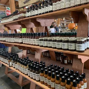 shelves of preserves and condiments