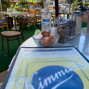 Hand sanitizer on each table