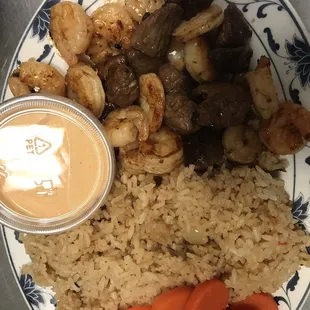 Hibachi Shrimp and steak with fried rice
