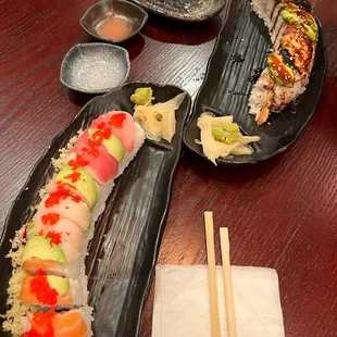 Dragon roll and rainbow roll