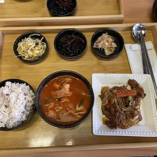 Daily special: spicy pork stew &amp; pork bulgogi