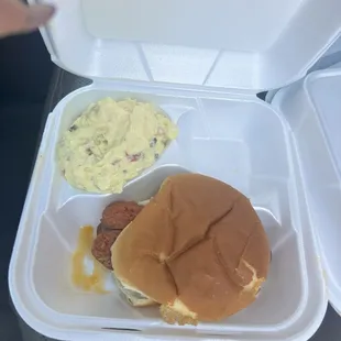 Hot link sandwich and potato salad ($6.00)