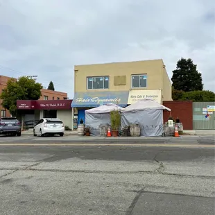 street parking out front and outside seating
