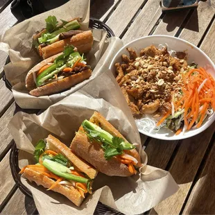 Lemongrass Banh Mi, Grilled Pork Banh Mi, & Grilled Chicken Vermicelli Bowl