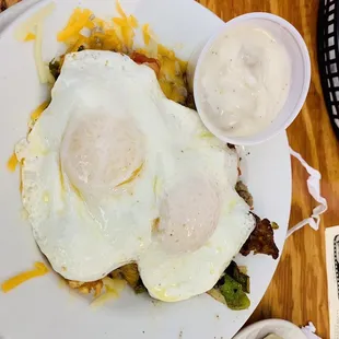 Tot bowl with easy over eggs