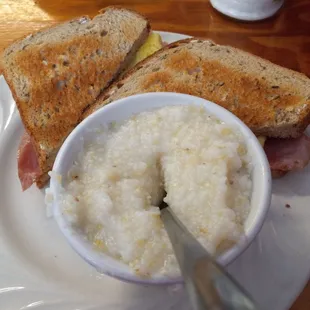 My Bowl of Stone Ground Grits and my Ham and Egg Sandwich. Delicious