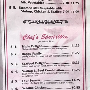 Menu as of November 2018. Healthy food section, extras and chef specialties.