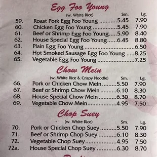 Menu as of November 2018.