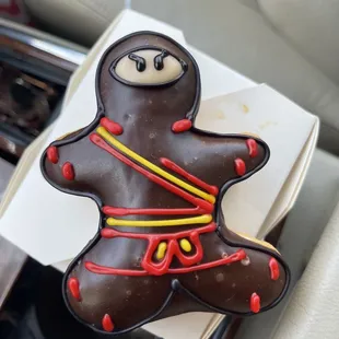 a decorated cookie in a car