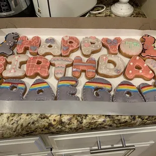 a box of decorated cookies