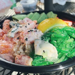 a close up of a bowl of food