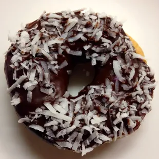 Chocolate frosted donut with coconut. Obviously... :)