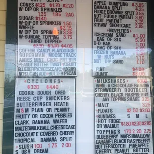 the menu for the restaurant