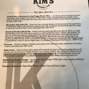 Tap beer selection