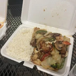 Subgum with rice (basically assorted meats with veggies)