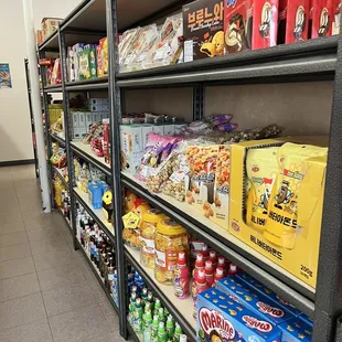shelves of snacks and drinks