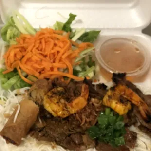 Vermicelli with grilled pork, 2 shrimp &amp; an egg roll. (Sorry photo is a little blurry) Delicious! 2.6.21