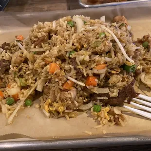 Fried rice w chicken and beef