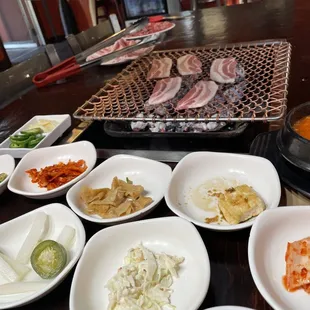 a variety of dishes on a table