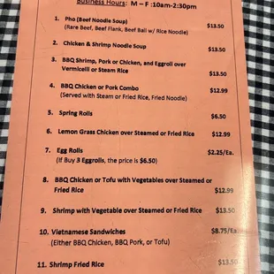 Updated menu prices as of October 2023