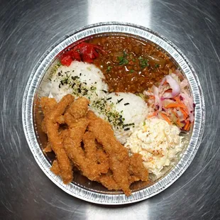 Pork katsu strip and Dry Curry combo